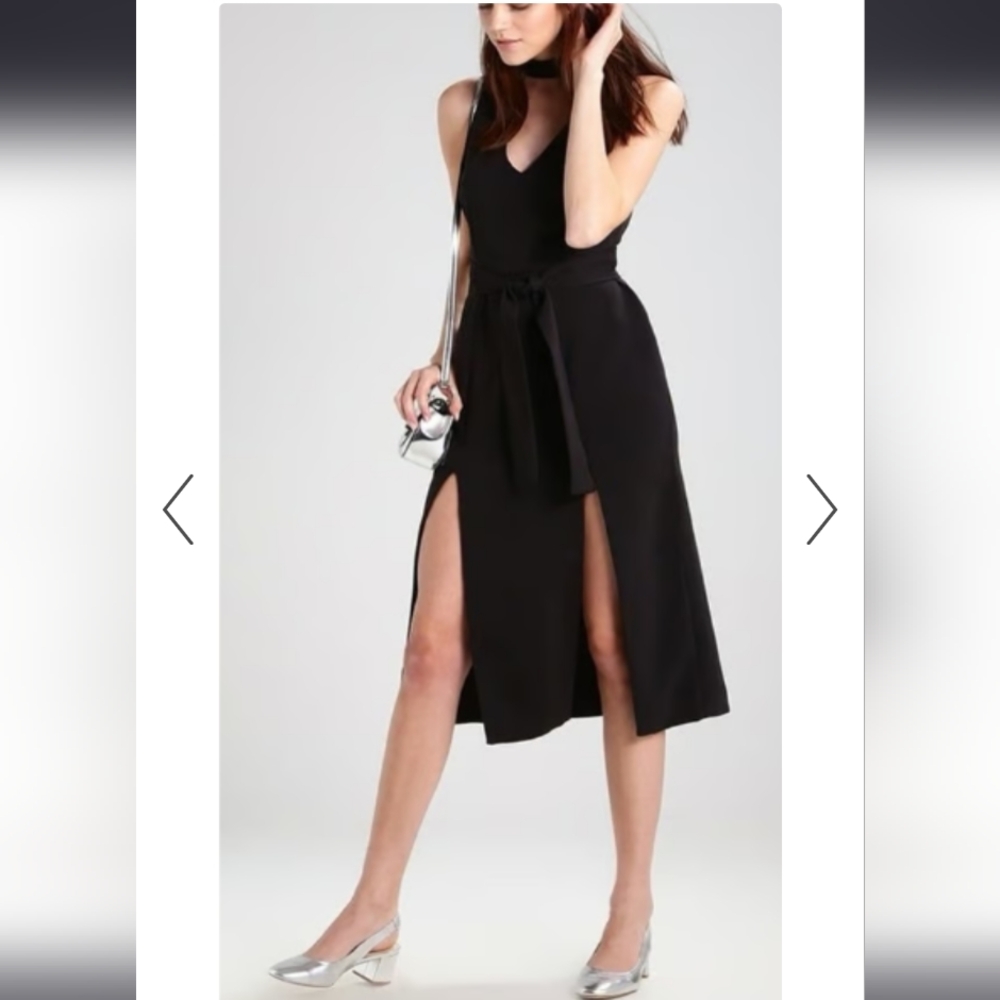 Lavish Alice Keyhole Neck Double Thigh Slit Black Dress
